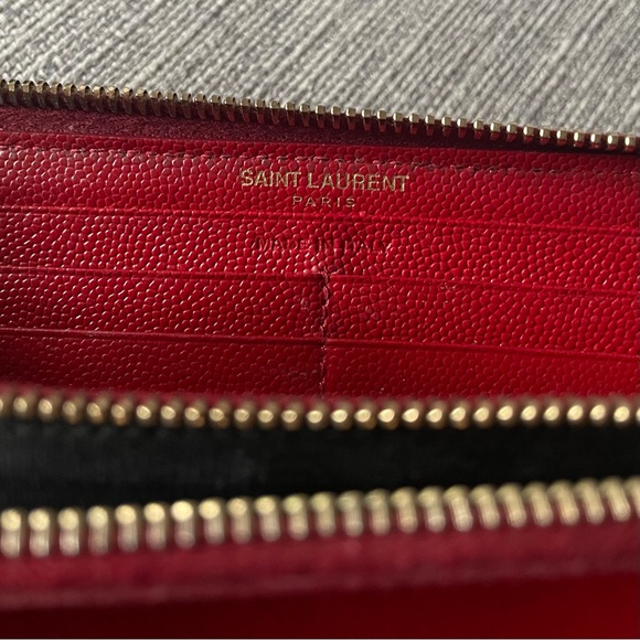 💯 Authentic YSL Chevron Pebble Leather Long Wallet - Picture 8 of 13